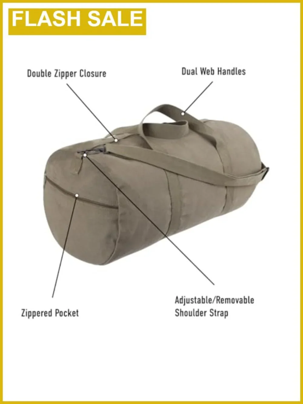 Heavyweight Canvas Travel Duffle Bag with Shoulder Strap, Gym & Camping Gear